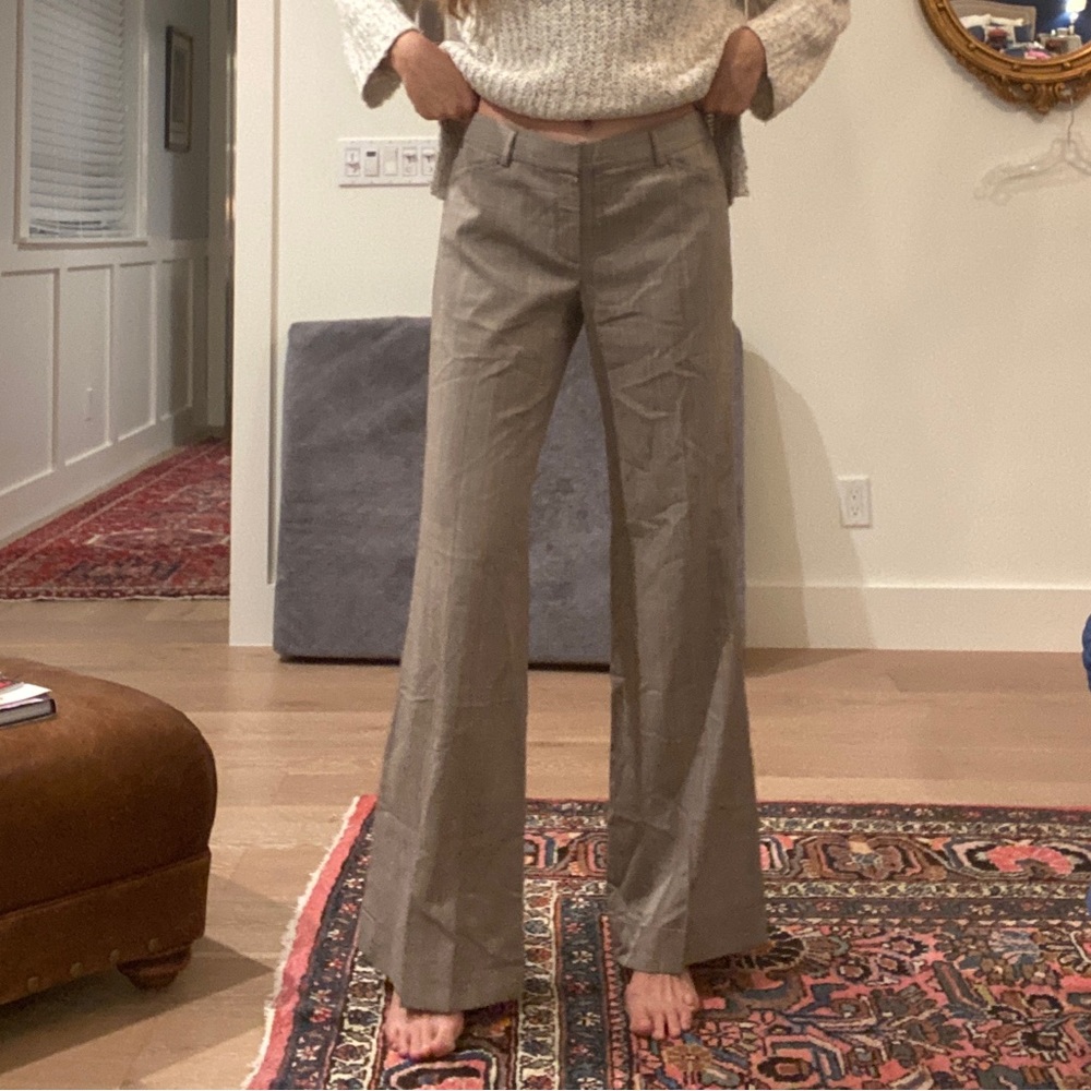 Elie Tahari mid rise tan plaid print business pants US 8